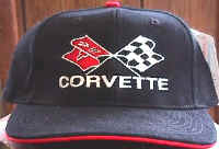 Black Corvette Cross Flag Hat with Red Trim and Adjustable Back